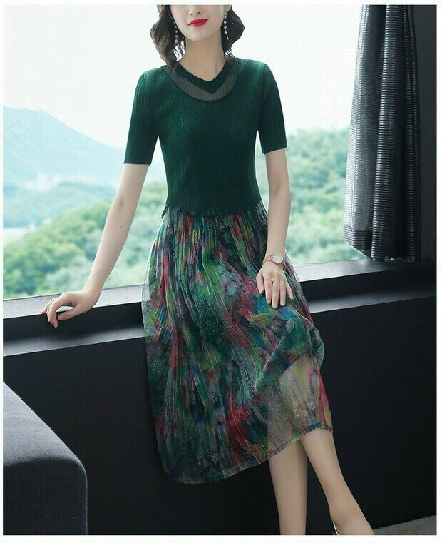 Đầm Dập Ly Họa Tiết Sơn Thủy - HN983
